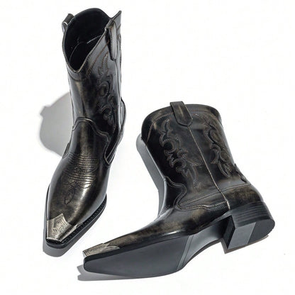 Men's Vintage Iron Toe Cowboy Boots Western Boots Embroidery Metal Accessories Stitching Fashion Outdoor Street