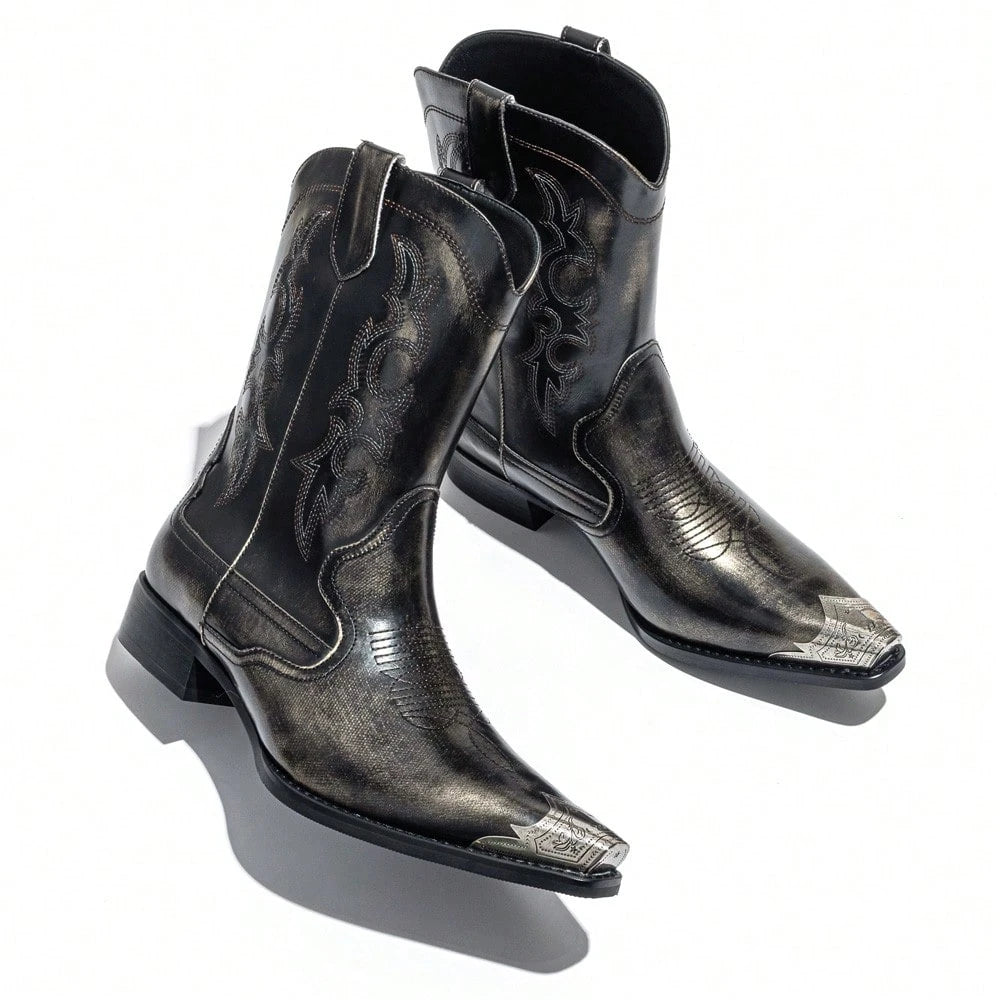 Men's Vintage Iron Toe Cowboy Boots Western Boots Embroidery Metal Accessories Stitching Fashion Outdoor Street
