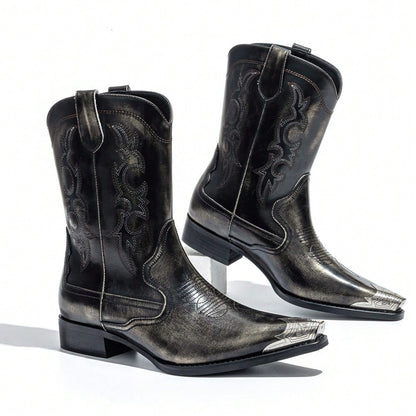 Men's Vintage Iron Toe Cowboy Boots Western Boots Embroidery Metal Accessories Stitching Fashion Outdoor Street