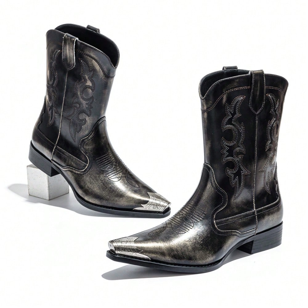 Men's Vintage Iron Toe Cowboy Boots Western Boots Embroidery Metal Accessories Stitching Fashion Outdoor Street