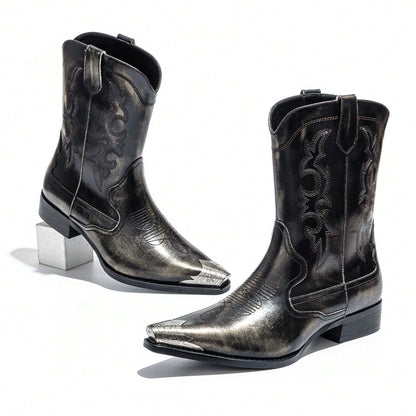 Men's Vintage Iron Toe Cowboy Boots Western Boots Embroidery Metal Accessories Stitching Fashion Outdoor Street