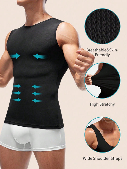 Men Solid Color Sleeveless Slimming Body Shaper Top