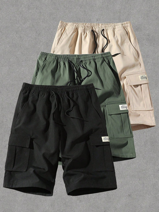 Men Solid Loose Fit Cargo Athletic Jogging Shorts,Woven Fabric Versatile Casual Shorts For Fitness Running Training Sports