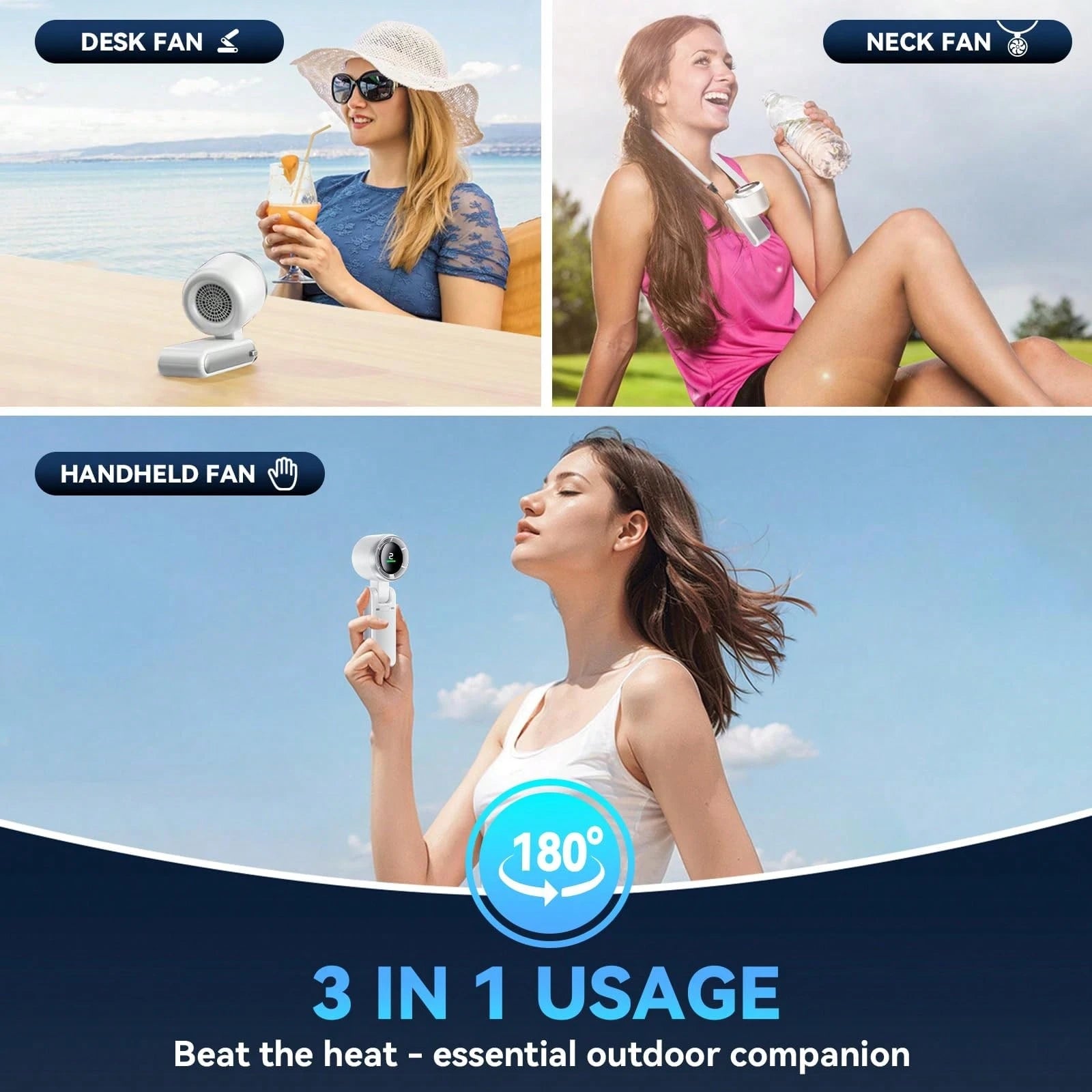Men Women Portable Handheld Fan, 5 Speed High-Speed Adjustable Fan, 4000mAh USB Rechargeable Battery Operated Outdoor Fan