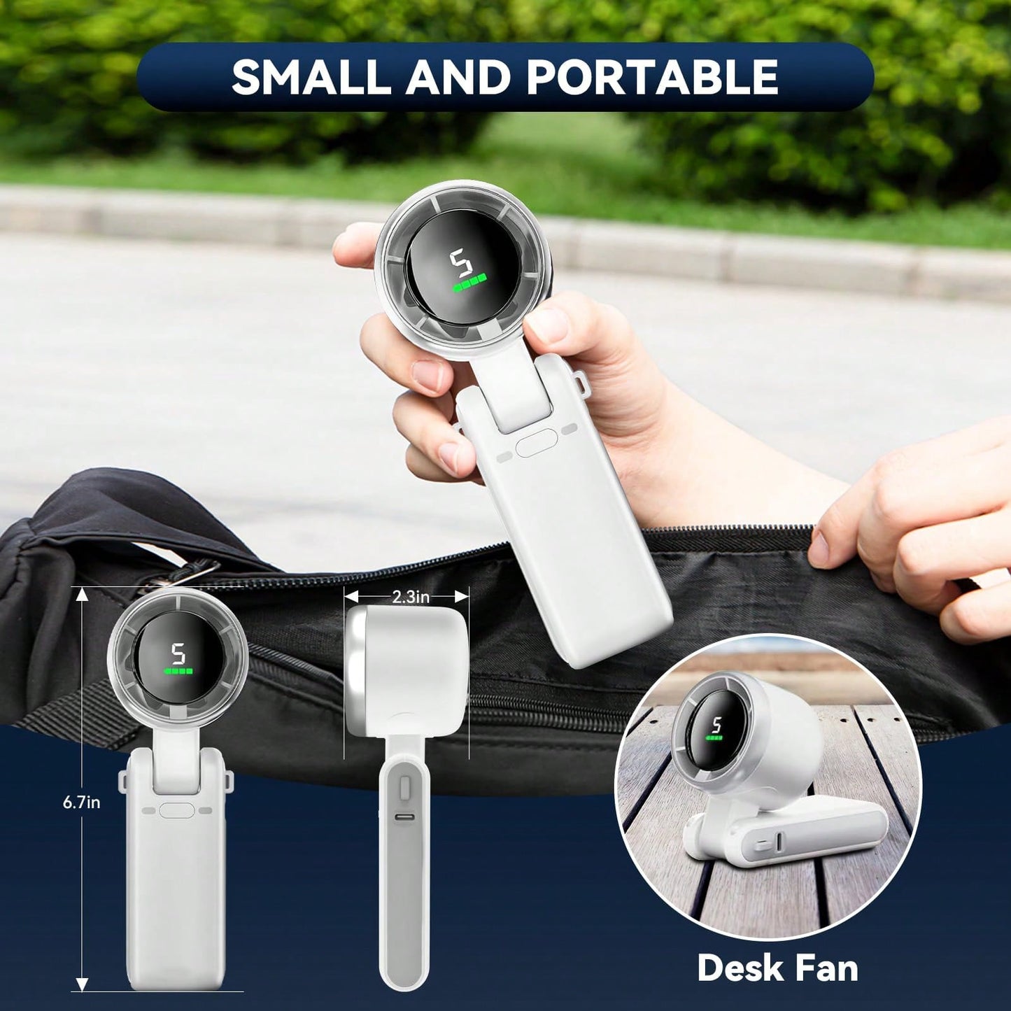 Men Women Portable Handheld Fan, 5 Speed High-Speed Adjustable Fan, 4000mAh USB Rechargeable Battery Operated Outdoor Fan