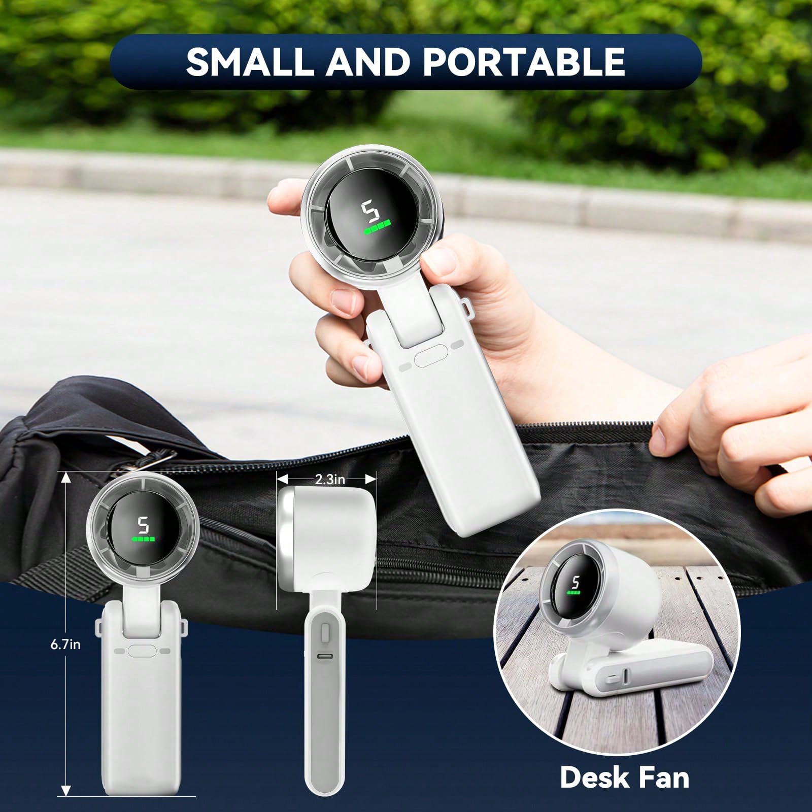 Men Women Portable Handheld Fan, 5 Speed High-Speed Adjustable Fan, 4000mAh USB Rechargeable Battery Operated Outdoor Fan
