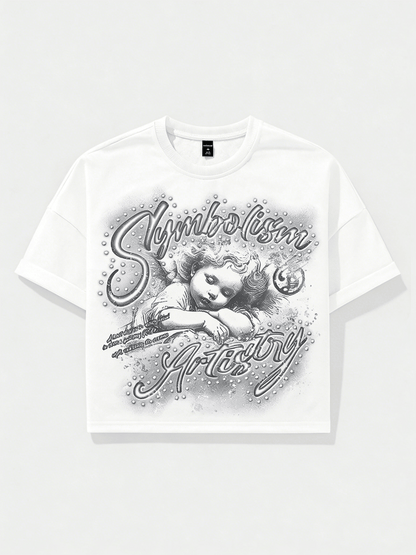 Mens Clothes,Graphic T,Vintage Polo Graphic Tees,Graphic T Shirt,ROMWE MEN Street Life Spring Casual Graphic White Men'S Letter & Cross Print Crew Nec