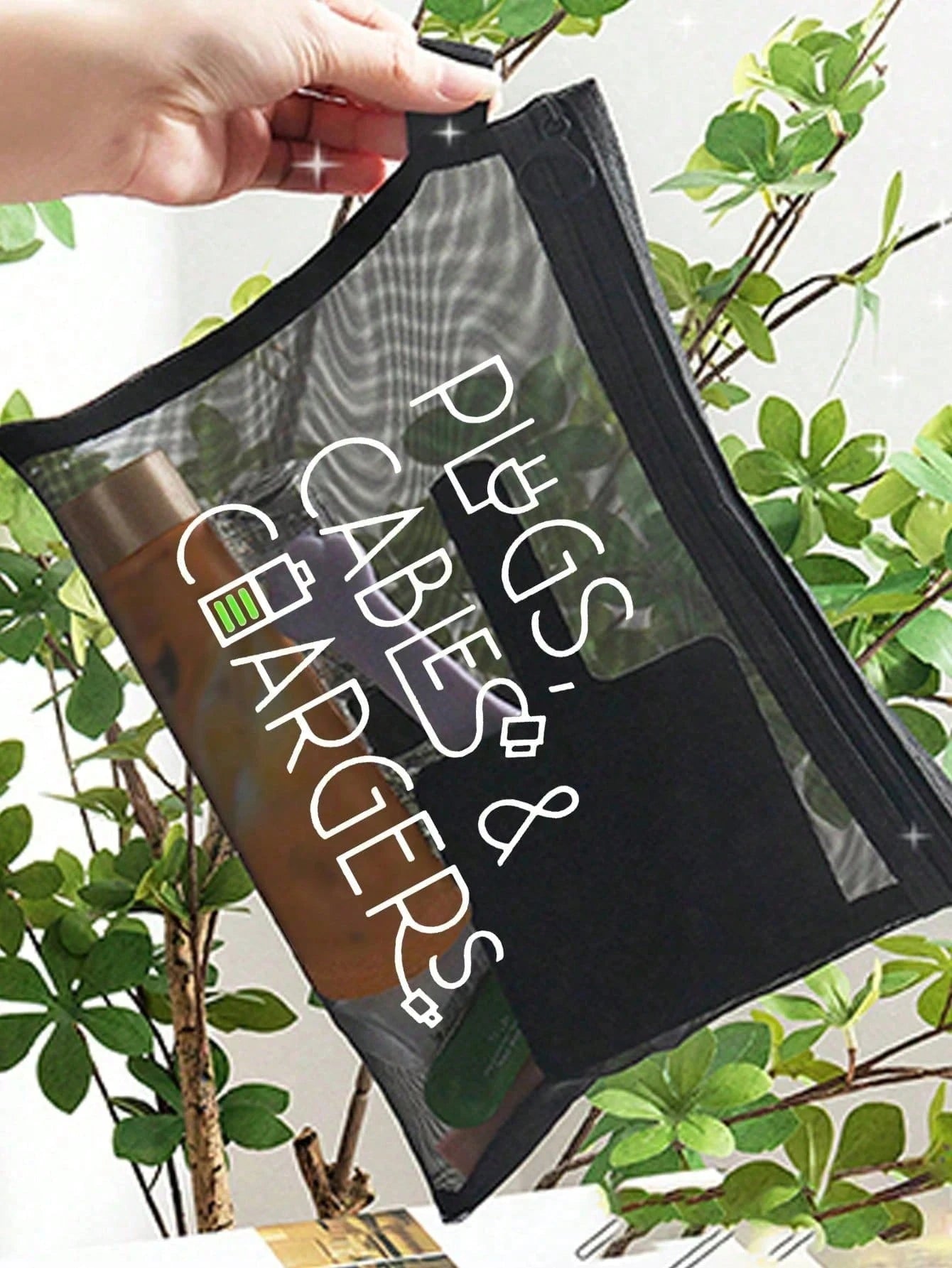 Mesh Makeup Bag With Data Cable Pattern, Charging Letter Design, Red Padded Portable Storage Bag, Can Hold Data Cables, Chargers, Makeup, Skincare, Travel Essentials, Dorm Supplies, Wedding Bride Gift