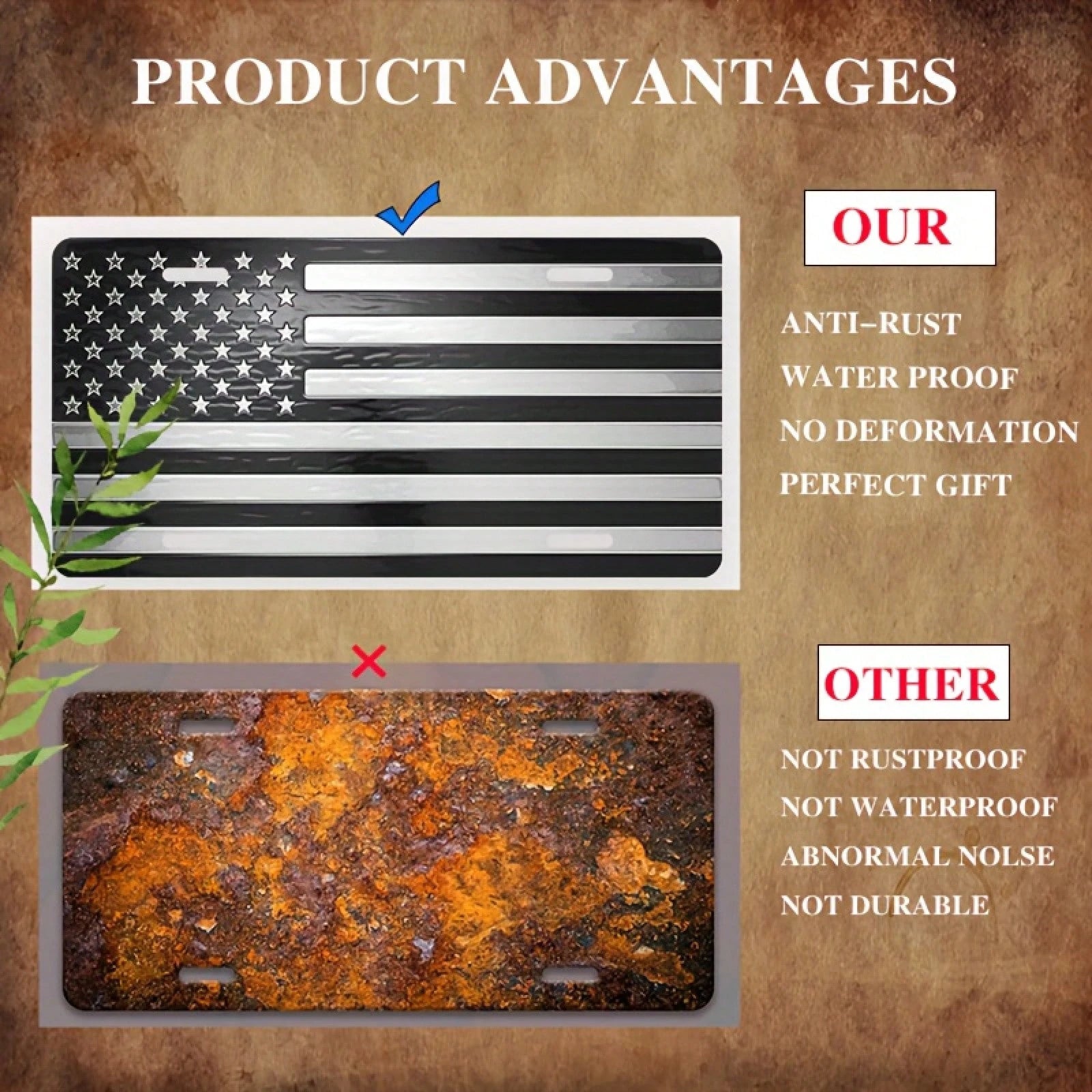 Metal American Flag Front License Plate, Aluminum License Plate Cover And Frame, Fun Standard Size License Plate For Men/Women/Boys/Girls Car Decoration 6* 12inch