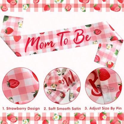 MHomanu Strawberry Mom To Be Sash Baby Shower Decorations Berry Sweet Mommy To Be Sash Dad To Be Pin Set For Pregnant Mommy Party Decorations1