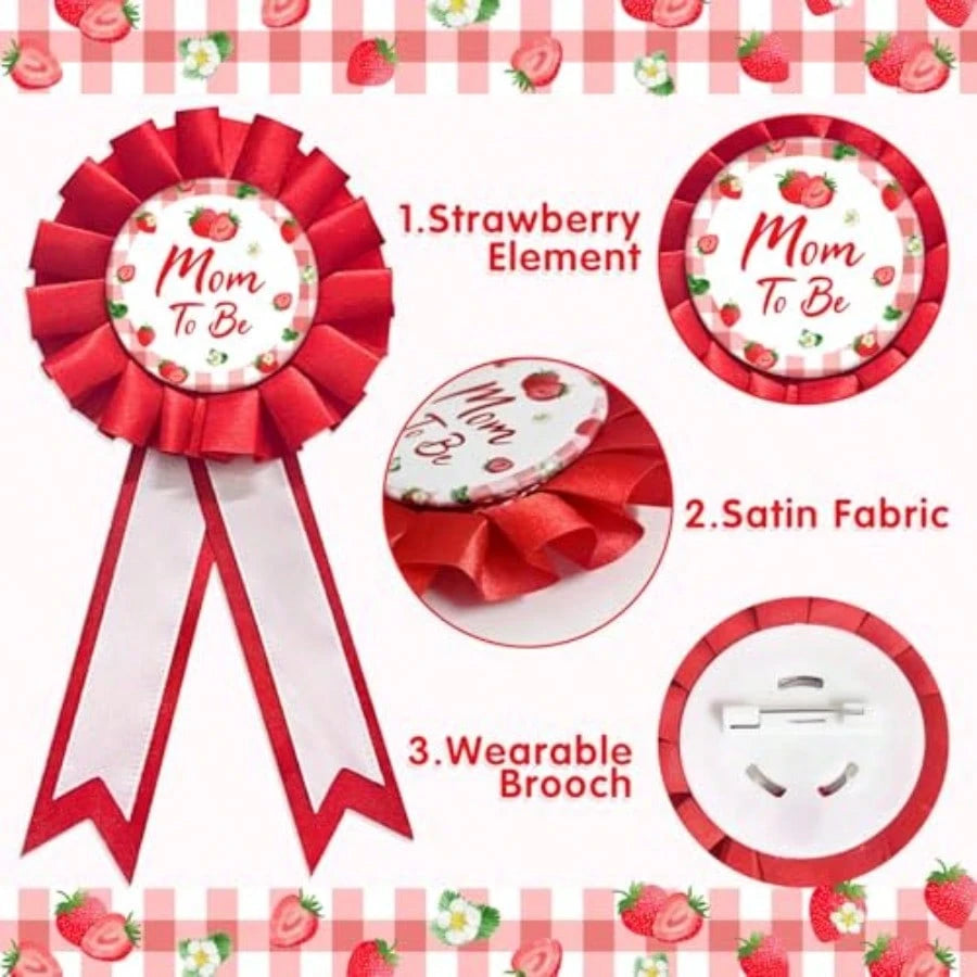 MHomanu Strawberry Mom To Be Sash Baby Shower Decorations Berry Sweet Mommy To Be Sash Dad To Be Pin Set For Pregnant Mommy Party Decorations1