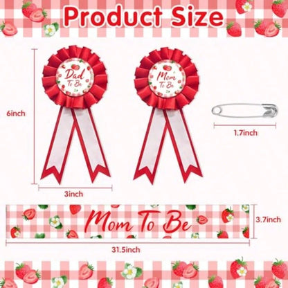 MHomanu Strawberry Mom To Be Sash Baby Shower Decorations Berry Sweet Mommy To Be Sash Dad To Be Pin Set For Pregnant Mommy Party Decorations1