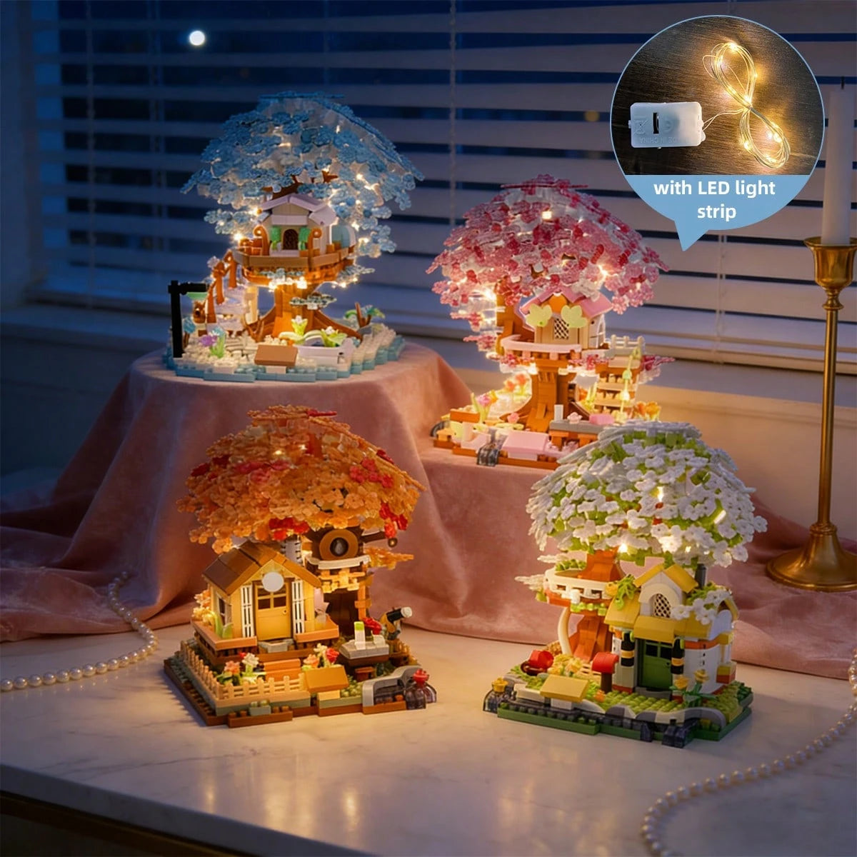 Mini Cherry Blossom Tree House Building Blocks, Buildable Blocks, Collectible Display Item, Everlasting Flowers, Home/Office Decor, Building Blocks Toy, Adult Building Blocks Toy, Wedding Gift, Holida