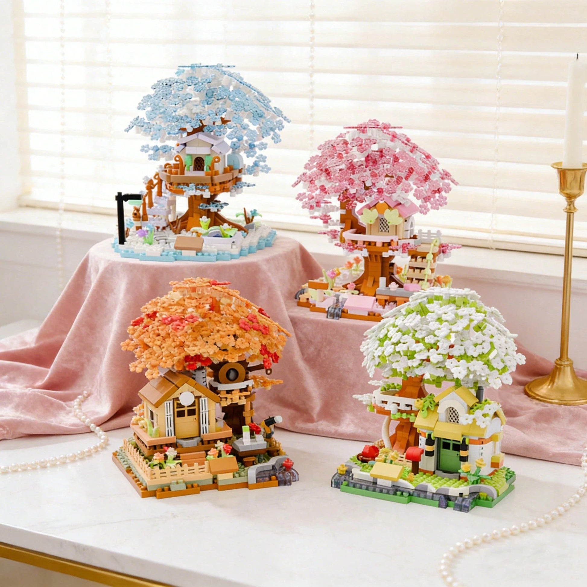 Mini Cherry Blossom Tree House Building Blocks, Buildable Blocks, Collectible Display Item, Everlasting Flowers, Home/Office Decor, Building Blocks Toy, Adult Building Blocks Toy, Wedding Gift, Holida