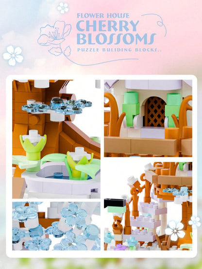 Mini Cherry Blossom Tree House Building Blocks, Buildable Blocks, Collectible Display Item, Everlasting Flowers, Home/Office Decor, Building Blocks Toy, Adult Building Blocks Toy, Wedding Gift, Holida