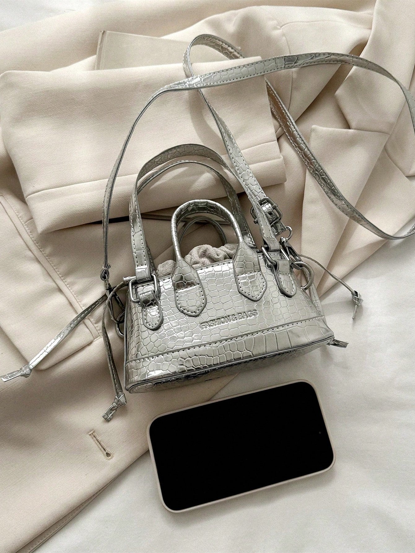 Mini Fashion Women Crocodile Embossed Handbag Bucket Bag
