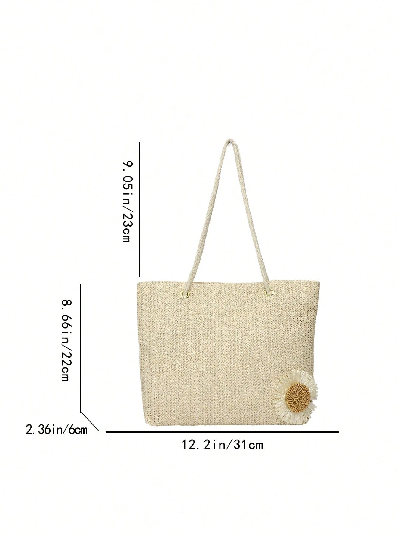 Mini Floral Straw Beach Tote Bag, Fashionable Shoulder Handbag For Girls