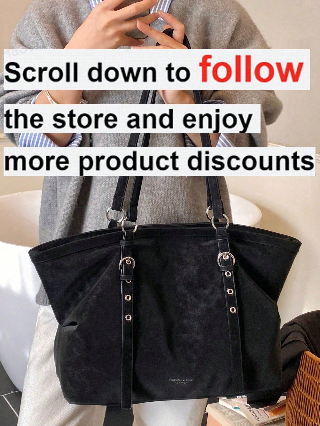 Minimalist Premium Black Oversized Tote Bag With Relaxed Silhouette. Timeless Solid Black Matches Daily Outfits For Commuting And Everyday Outings