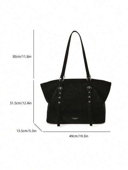 Minimalist Premium Black Oversized Tote Bag With Relaxed Silhouette. Timeless Solid Black Matches Daily Outfits For Commuting And Everyday Outings