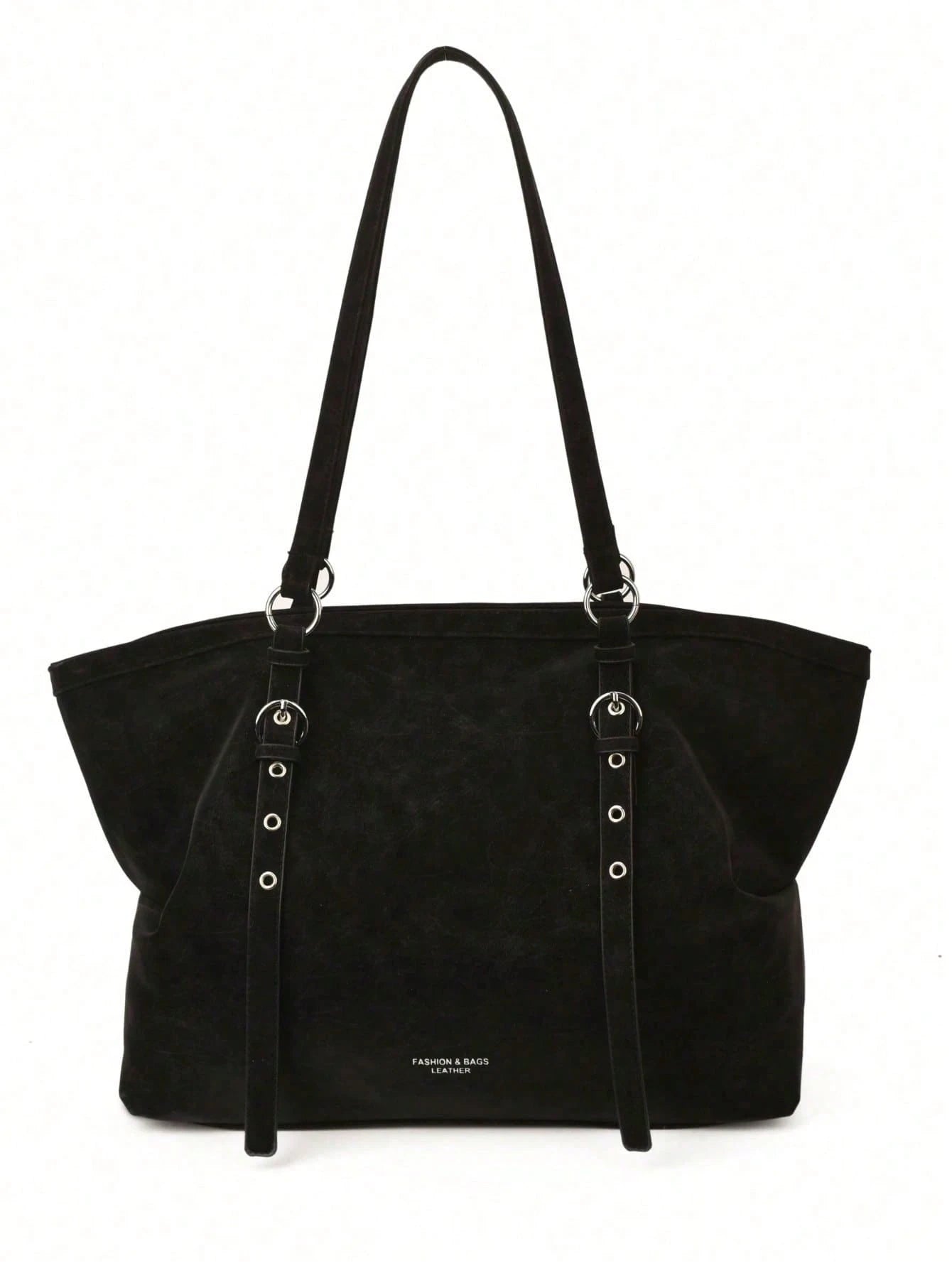 Minimalist Premium Black Oversized Tote Bag With Relaxed Silhouette. Timeless Solid Black Matches Daily Outfits For Commuting And Everyday Outings