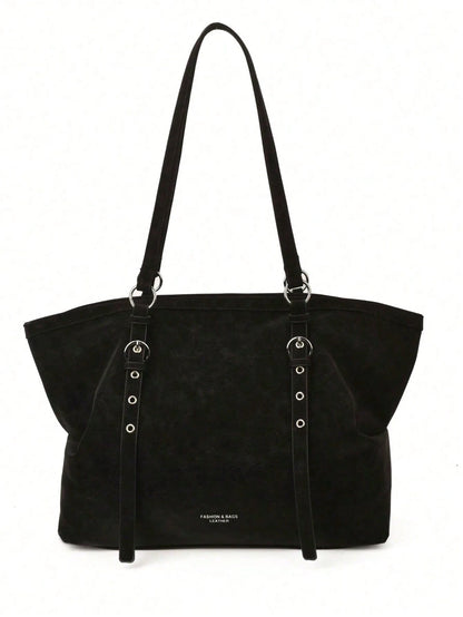 Minimalist Premium Black Oversized Tote Bag With Relaxed Silhouette. Timeless Solid Black Matches Daily Outfits For Commuting And Everyday Outings