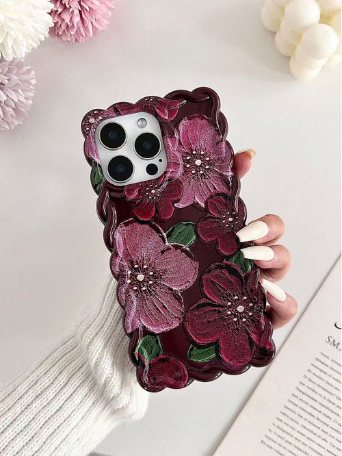 Minimalist Shockproof Flower Element Wavy Floral Painted Novelty Phone Case Compatible With IPhone 17pro/17Air/17/17promax16/11/16pro/16plus/16promax/16e/15Promax/13/14/12/XS/XR/7G/8P Anti-Drop Phone