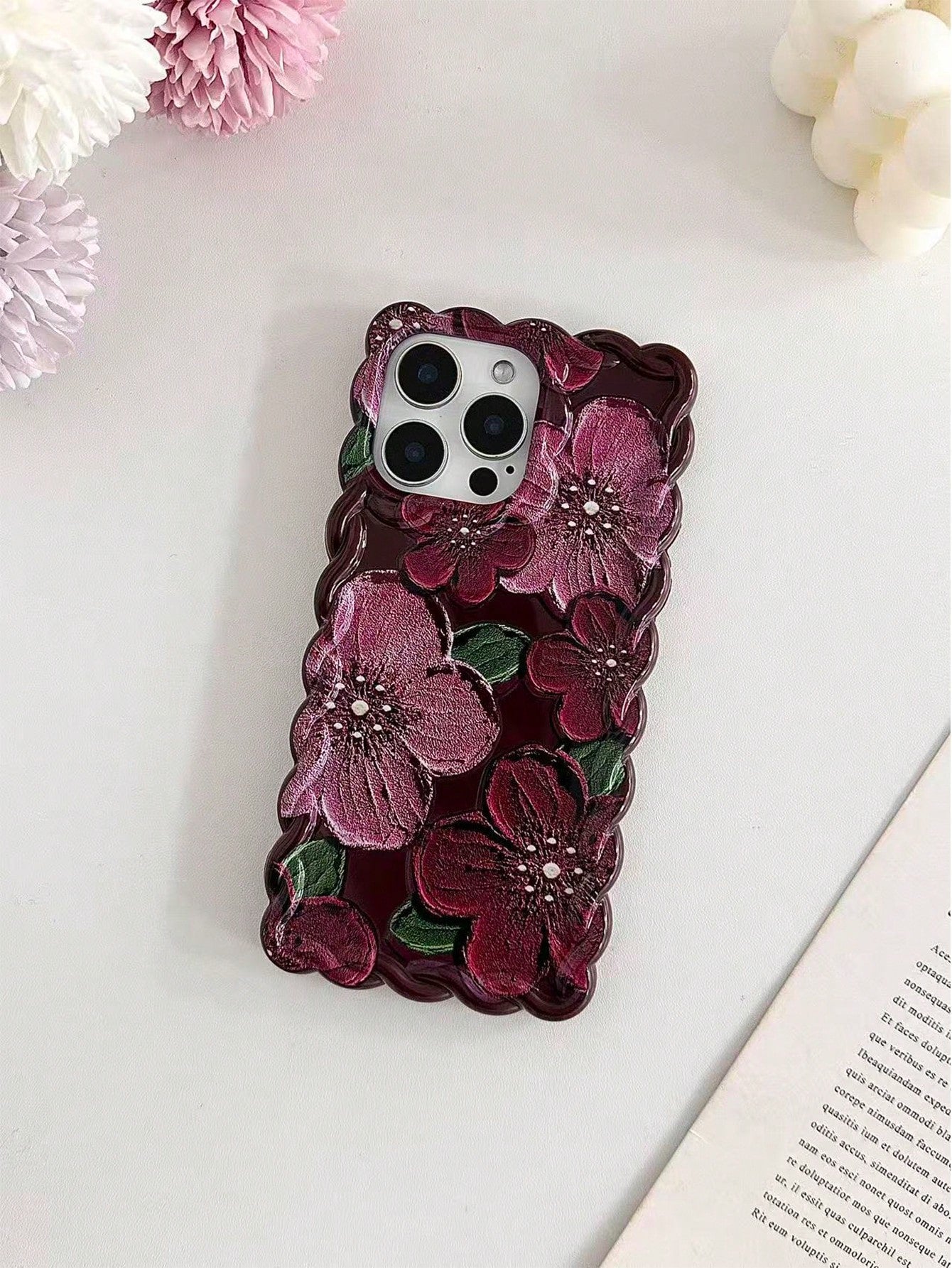 Minimalist Shockproof Flower Element Wavy Floral Painted Novelty Phone Case Compatible With IPhone 17pro/17Air/17/17promax16/11/16pro/16plus/16promax/16e/15Promax/13/14/12/XS/XR/7G/8P Anti-Drop Phone
