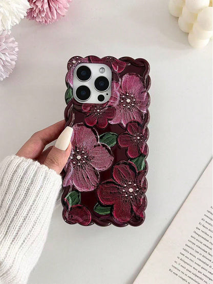 Minimalist Shockproof Flower Element Wavy Floral Painted Novelty Phone Case Compatible With IPhone 17pro/17Air/17/17promax16/11/16pro/16plus/16promax/16e/15Promax/13/14/12/XS/XR/7G/8P Anti-Drop Phone