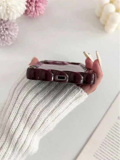 Minimalist Shockproof Flower Element Wavy Floral Painted Novelty Phone Case Compatible With IPhone 17pro/17Air/17/17promax16/11/16pro/16plus/16promax/16e/15Promax/13/14/12/XS/XR/7G/8P Anti-Drop Phone
