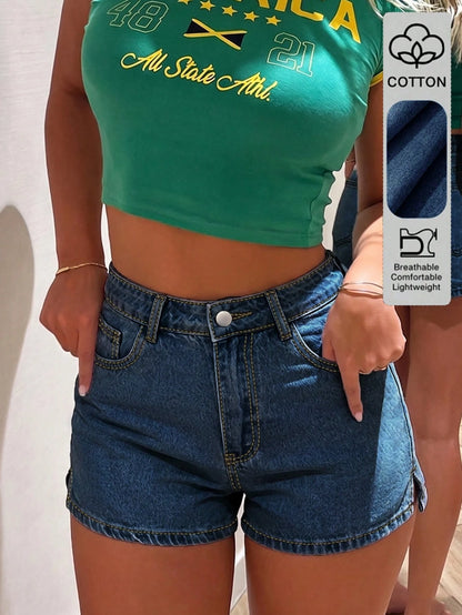 Minimalist Style Solid Color Wide Leg Denim Shorts, Loose Streetwear Versatile Design Casual Summer, Effortless Style, Aesthetic