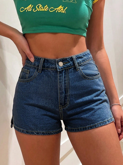 Minimalist Style Solid Color Wide Leg Denim Shorts, Loose Streetwear Versatile Design Casual Summer, Effortless Style, Aesthetic