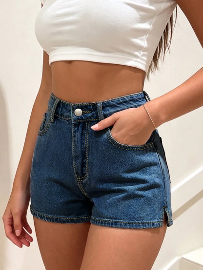 Minimalist Style Solid Color Wide Leg Denim Shorts, Loose Streetwear Versatile Design Casual Summer, Effortless Style, Aesthetic