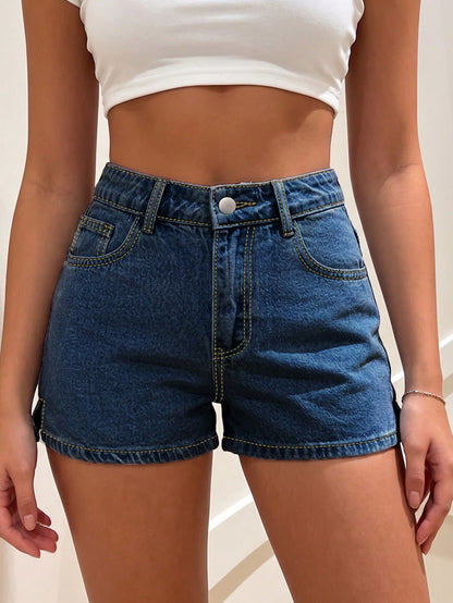 Minimalist Style Solid Color Wide Leg Denim Shorts, Loose Streetwear Versatile Design Casual Summer, Effortless Style, Aesthetic