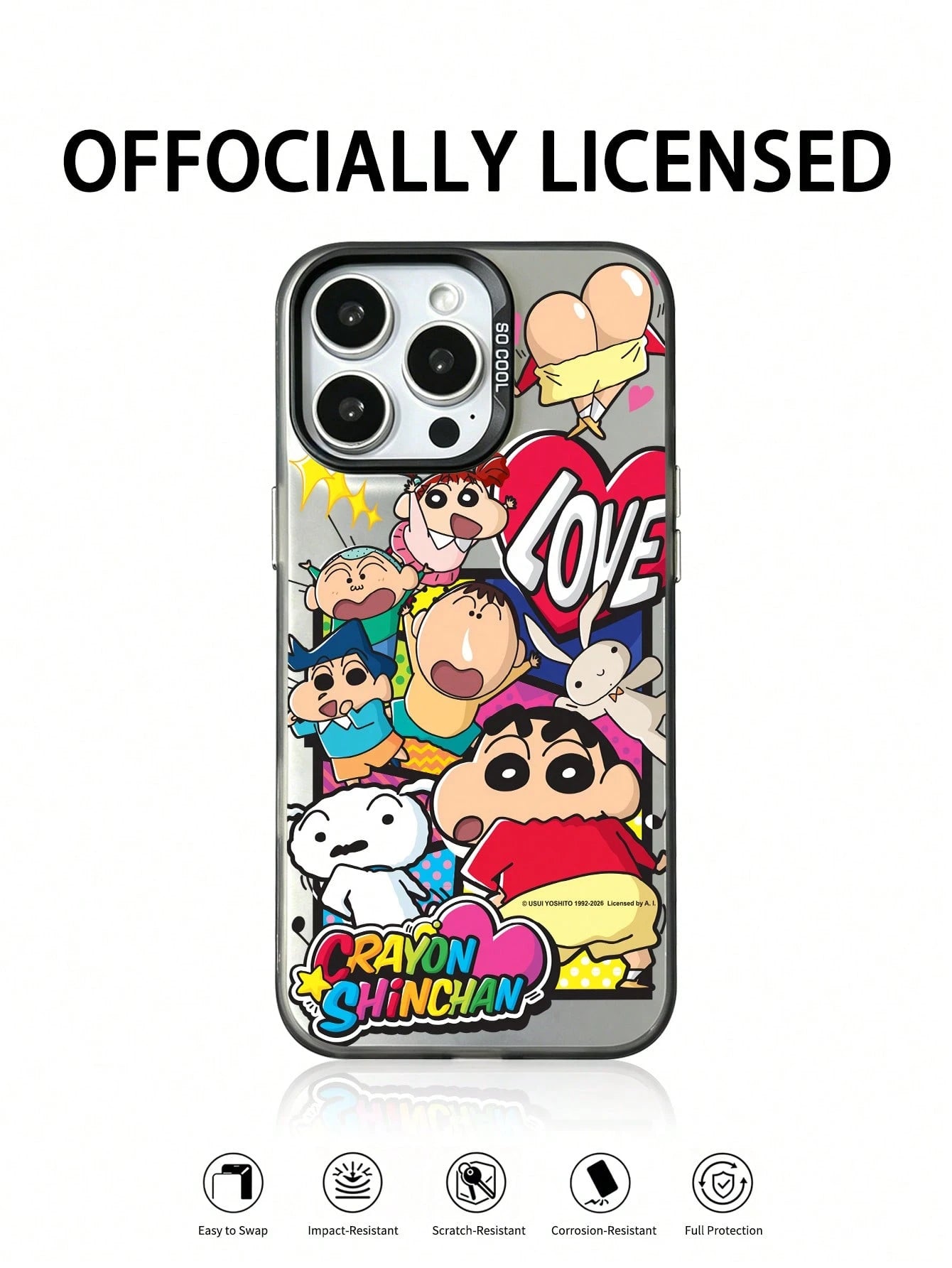 Miniso 1pc New Colorful Silver 3-In-1 PC Hard Shell Dark Silver Officially Licensed Disney Stitch Phone Case Compatible With Apple IPhone 17 Pro Max/17 Pro/17/16 Pro Max/16 Pro/16/15 Pro Max/15 Pro/15