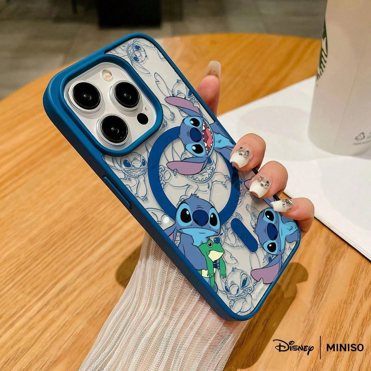 MINISO Stitch & Frog Sketch Transparent Magnetic Phone Case, Vintage Style Cover For IPhone 17/17 Pro/17 Pro Max/17 Air/16/15/14/13/12/11/X Series Iphone 17 Pro Max Case Iphone 17 Pro Case Iphone 17 C