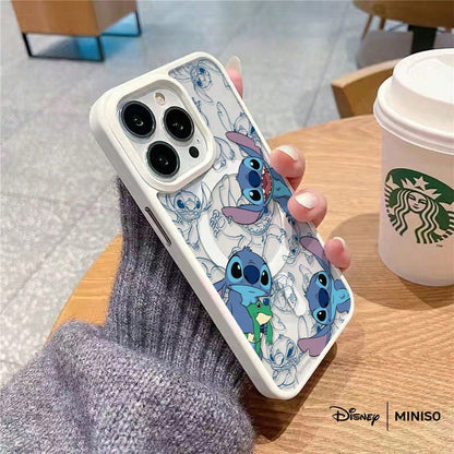 MINISO Stitch & Frog Sketch Transparent Magnetic Phone Case, Vintage Style Cover For IPhone 17/17 Pro/17 Pro Max/17 Air/16/15/14/13/12/11/X Series Iphone 17 Pro Max Case Iphone 17 Pro Case Iphone 17 C