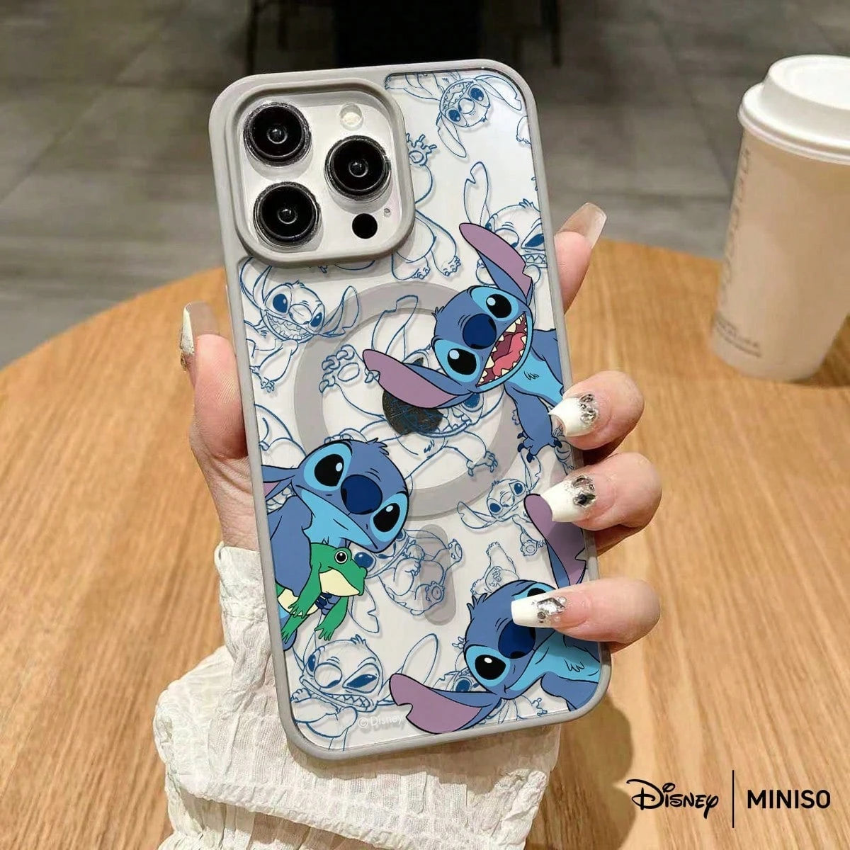 MINISO Stitch & Frog Sketch Transparent Magnetic Phone Case, Vintage Style Cover For IPhone 17/17 Pro/17 Pro Max/17 Air/16/15/14/13/12/11/X Series Iphone 17 Pro Max Case Iphone 17 Pro Case Iphone 17 C