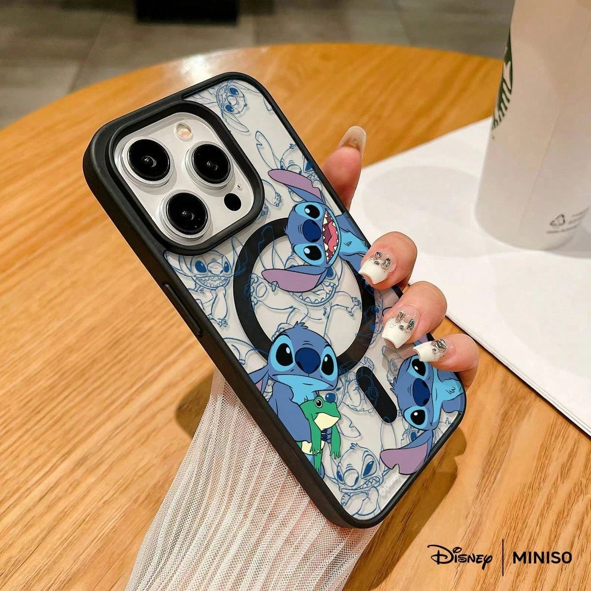 MINISO Stitch & Frog Sketch Transparent Magnetic Phone Case, Vintage Style Cover For IPhone 17/17 Pro/17 Pro Max/17 Air/16/15/14/13/12/11/X Series Iphone 17 Pro Max Case Iphone 17 Pro Case Iphone 17 C