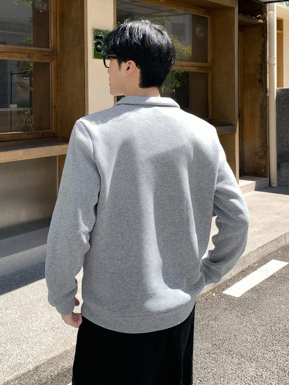 Mirajuku Teenage Boys' Casual College Style Half-Zip Polo Collar Sweatshirt, Suitable For College, Casual, Sports Wear Fall Winter