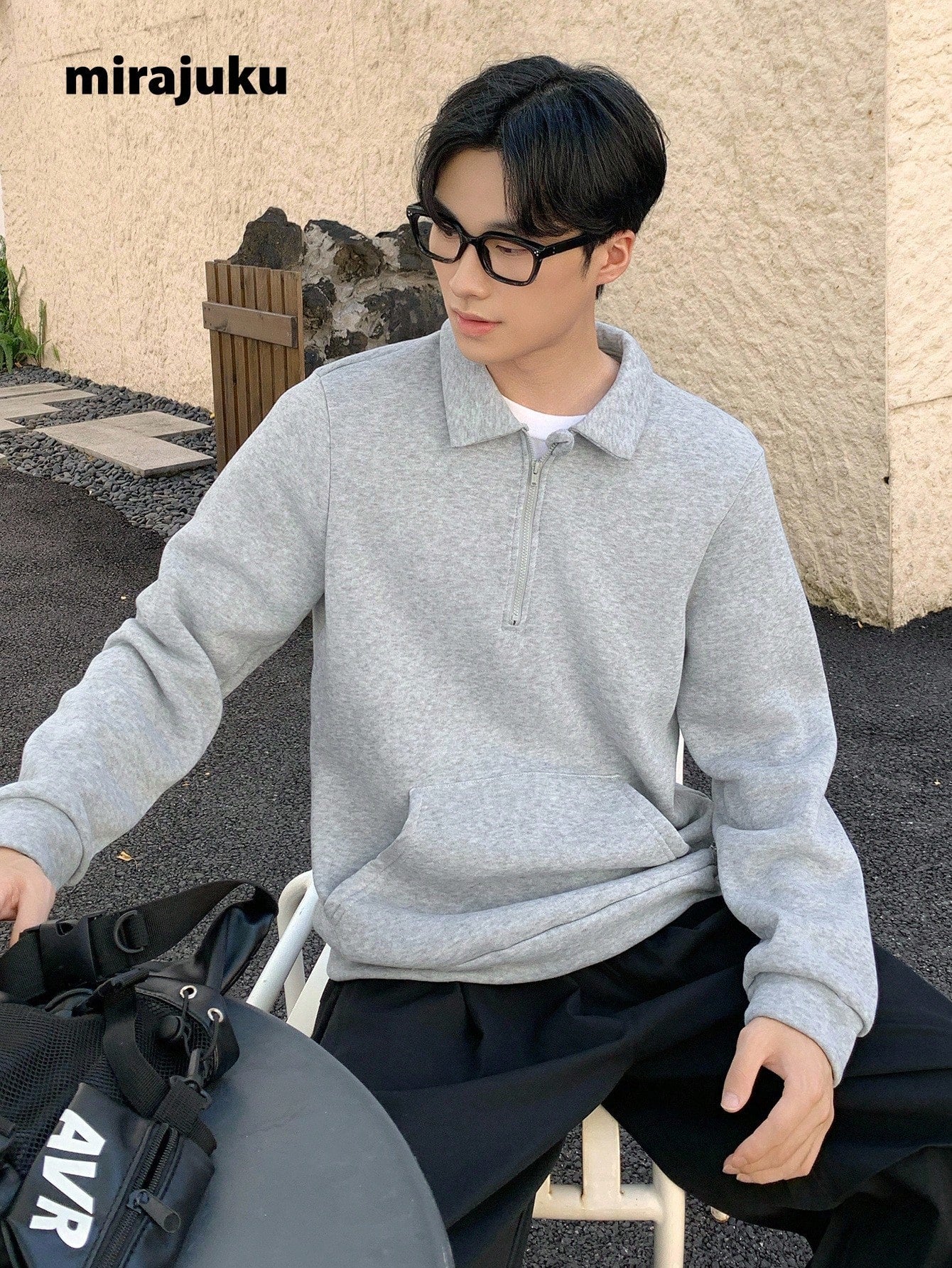 Mirajuku Teenage Boys' Casual College Style Half-Zip Polo Collar Sweatshirt, Suitable For College, Casual, Sports Wear Fall Winter