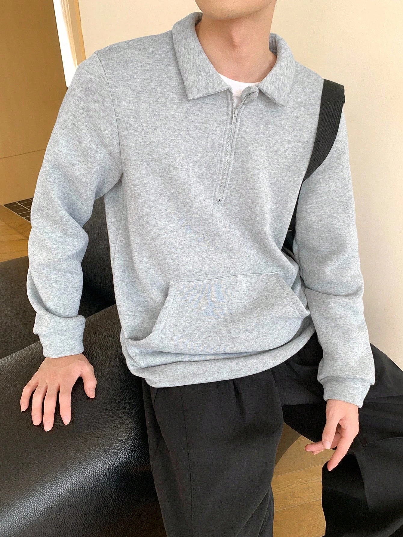 Mirajuku Teenage Boys' Casual College Style Half-Zip Polo Collar Sweatshirt, Suitable For College, Casual, Sports Wear Fall Winter