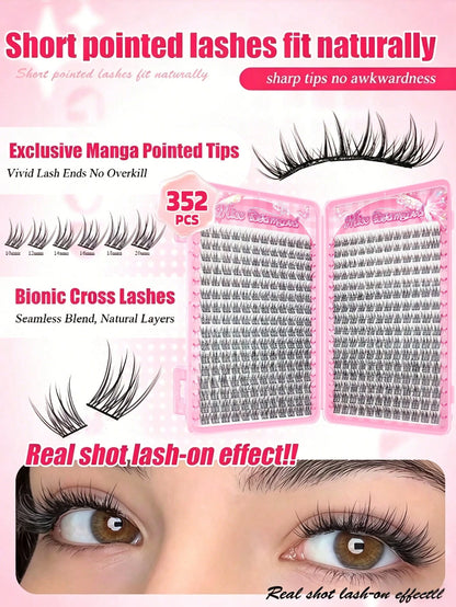 Miss Diamond 352pcs Wispy Lash Extension Kit, Natural Cluster Lashes DIY Eyelash Extension Kit, Fluffy C Curl Individual Lashes 9-12mm