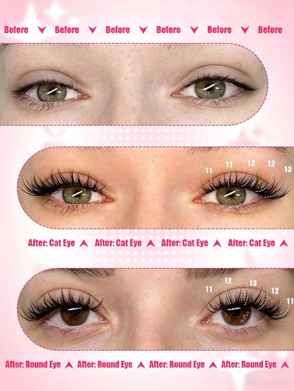 Miss Diamond 352pcs Wispy Lash Extension Kit, Natural Cluster Lashes DIY Eyelash Extension Kit, Fluffy C Curl Individual Lashes 9-12mm