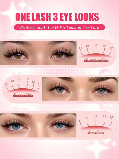 Miss Diamond 352pcs Wispy Lash Extension Kit, Natural Cluster Lashes DIY Eyelash Extension Kit, Fluffy C Curl Individual Lashes 9-12mm