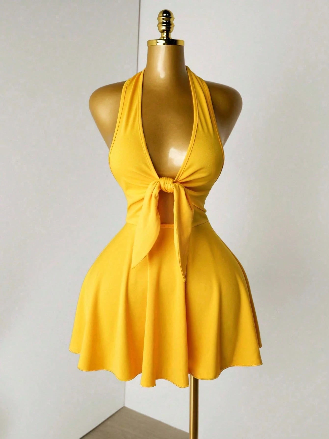 Mistrie Women's Sexy Backless Halter Solid Color Summer Dress