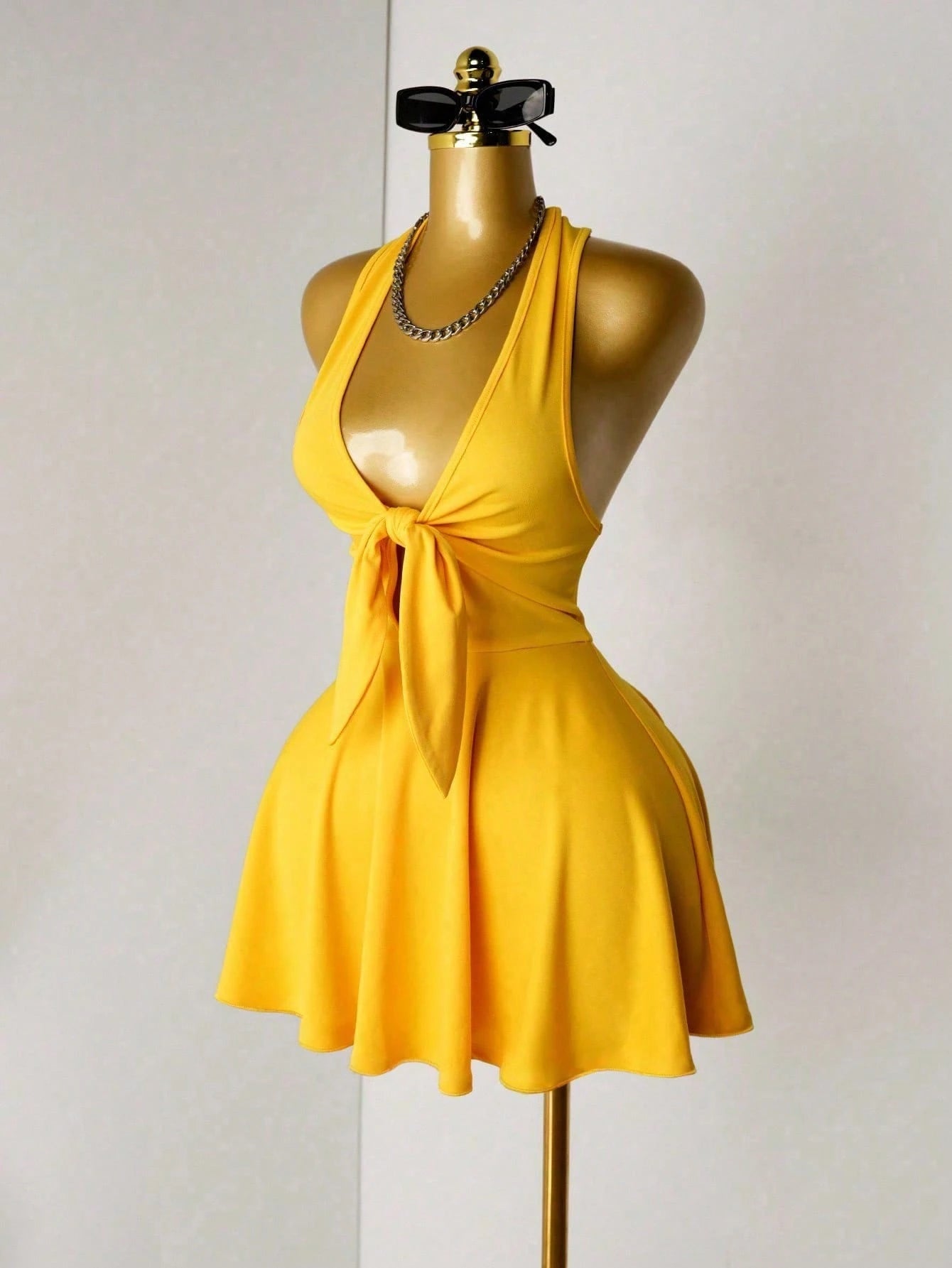 Mistrie Women's Sexy Backless Halter Solid Color Summer Dress