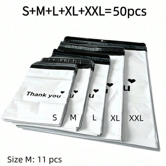 Mixed Pack Of 50/30 White Courier Bags, Ultra-Tough Self-Adhesive Shipping Bags, Waterproof Polyethylene Mailing Bags, Suitable For Clothing And Large Parcels.