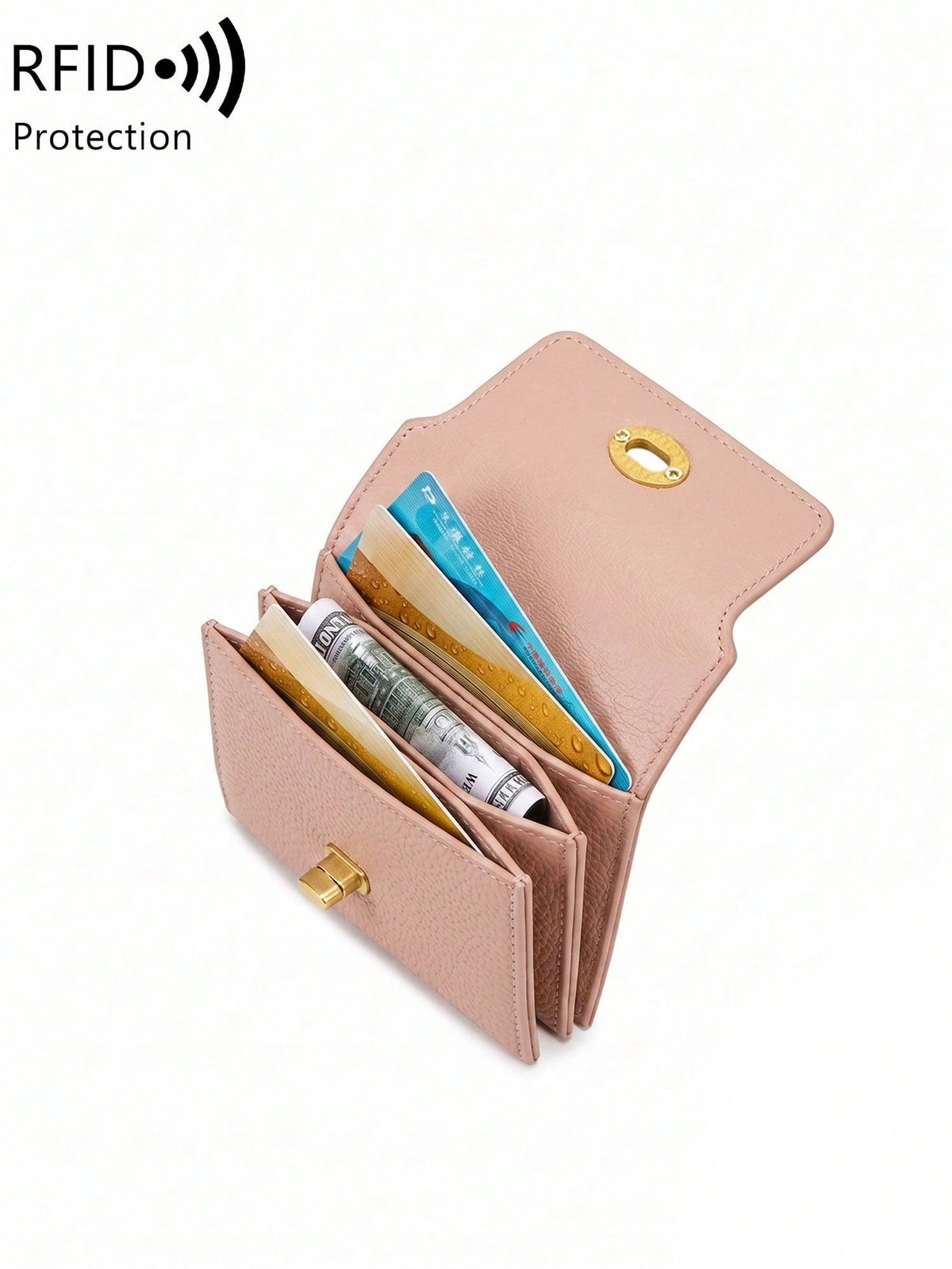 MIYIN Fashion Retro Litchi Grain RFID Blocking Card Holder, Turn Lock Flap Short Wallet, Portable Coin Credit Card Purse For Women