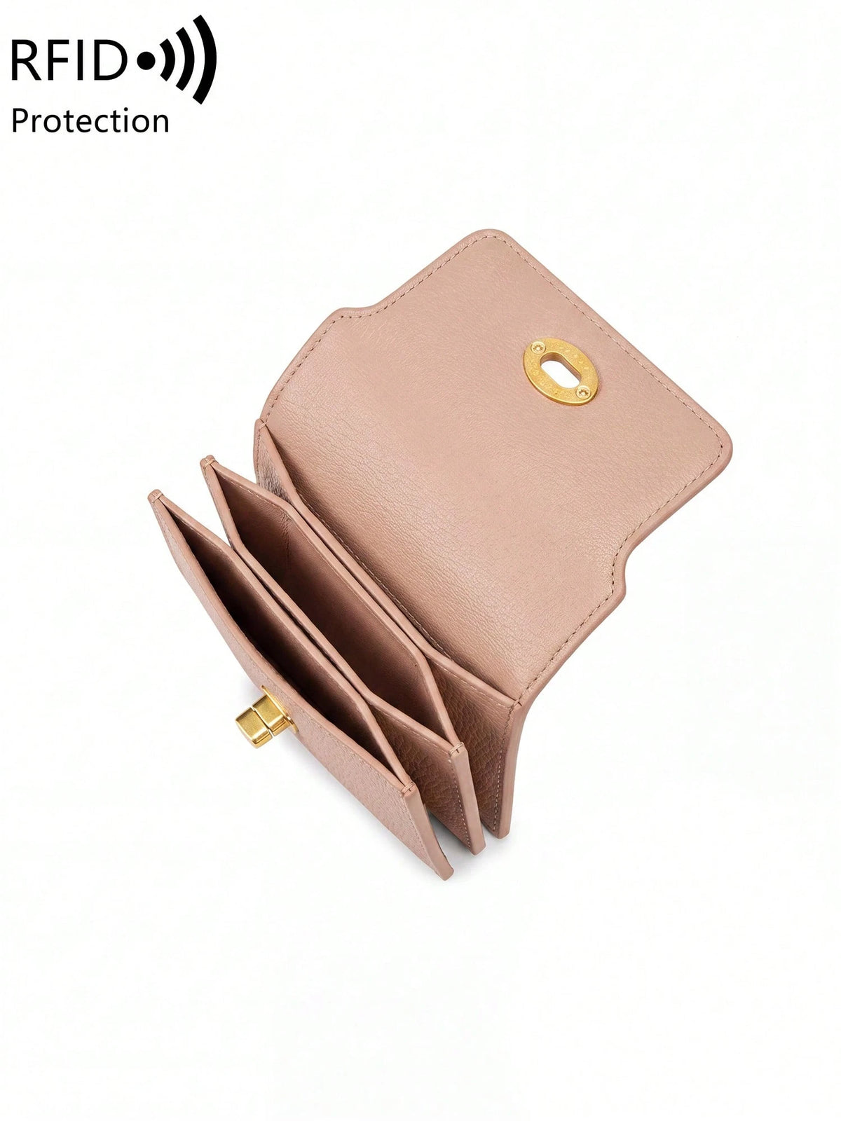 MIYIN Fashion Retro Litchi Grain RFID Blocking Card Holder, Turn Lock Flap Short Wallet, Portable Coin Credit Card Purse For Women