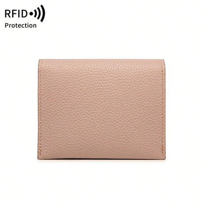 MIYIN Fashion Retro Litchi Grain RFID Blocking Card Holder, Turn Lock Flap Short Wallet, Portable Coin Credit Card Purse For Women